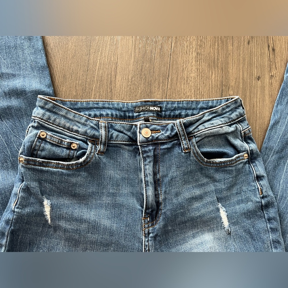 Dark wash high waisted ripped stretch flare jeans - Picture 6 of 10
